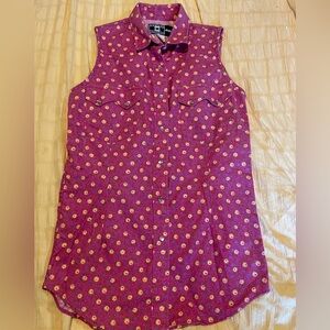 VINTAGE Cowboy Equipment Pearl Snap Sleeveless shirt! Small 4HER western riding